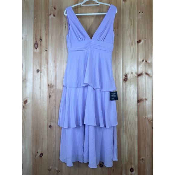 NWT Lulus Celebration Time Lavender Sleeveless Tiered Midi Dress Cocktail Sz L - Picture 2 of 8
